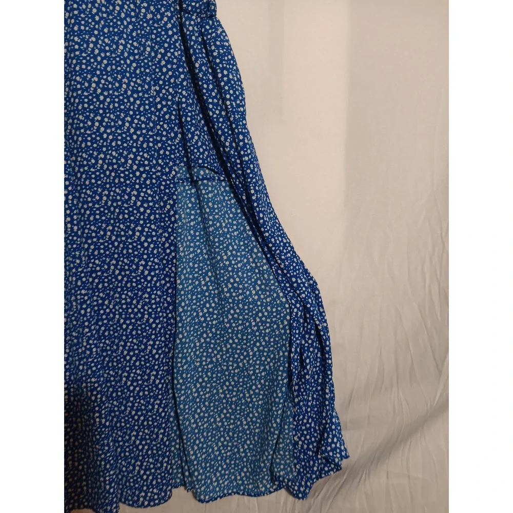 Emery Rose Blue Floral Ditsy Print Maxi Skirt High Slit Boho Women 1XL